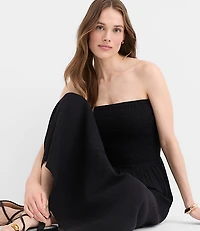 Petite LOFT Beach Strapless Mixed Media Maxi Pocket Dress