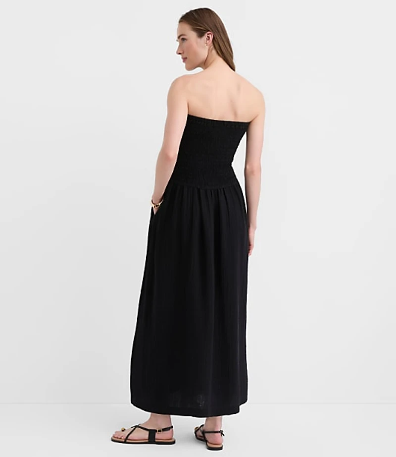 Petite LOFT Beach Strapless Mixed Media Maxi Pocket Dress