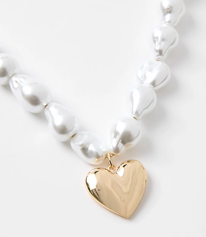 Pearlized Heart Statement Necklace