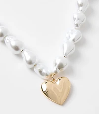 Pearlized Heart Statement Necklace