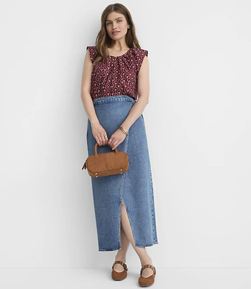 Denim Midi Wrap Skirt Bright Mid Indigo Wash