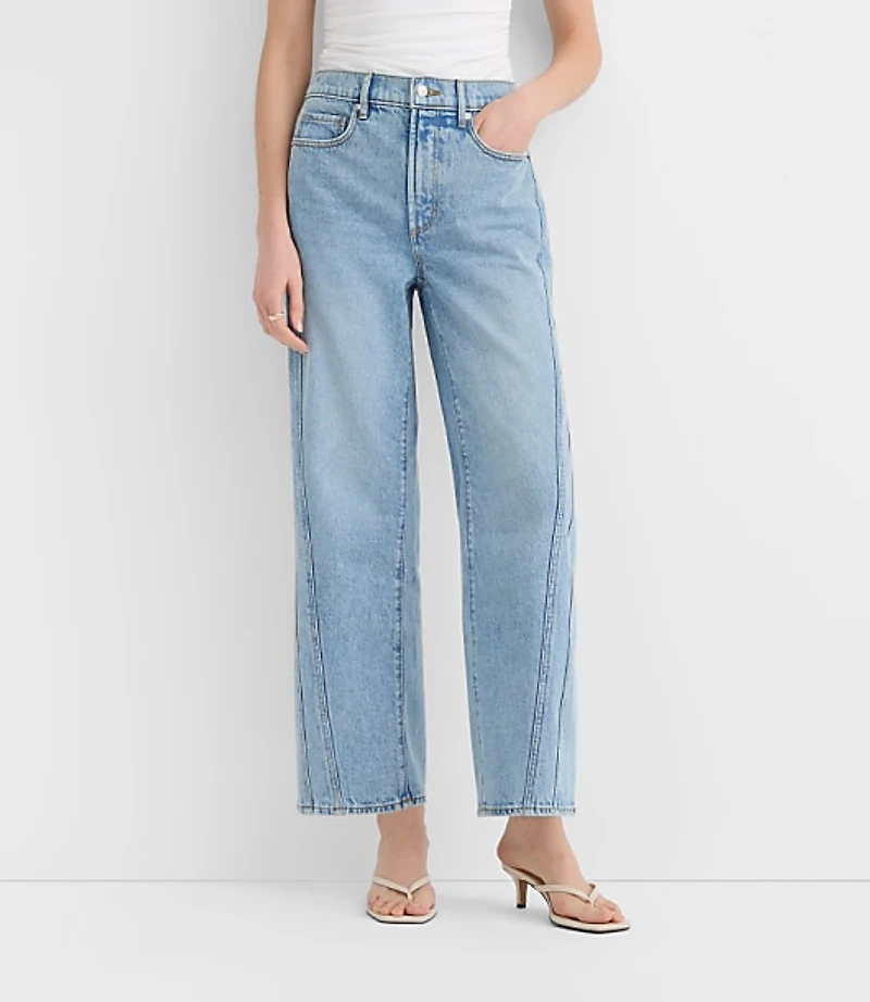 Rivete Twist Seam High Rise Wide Leg Crop Jeans Original Medium Stone Wash