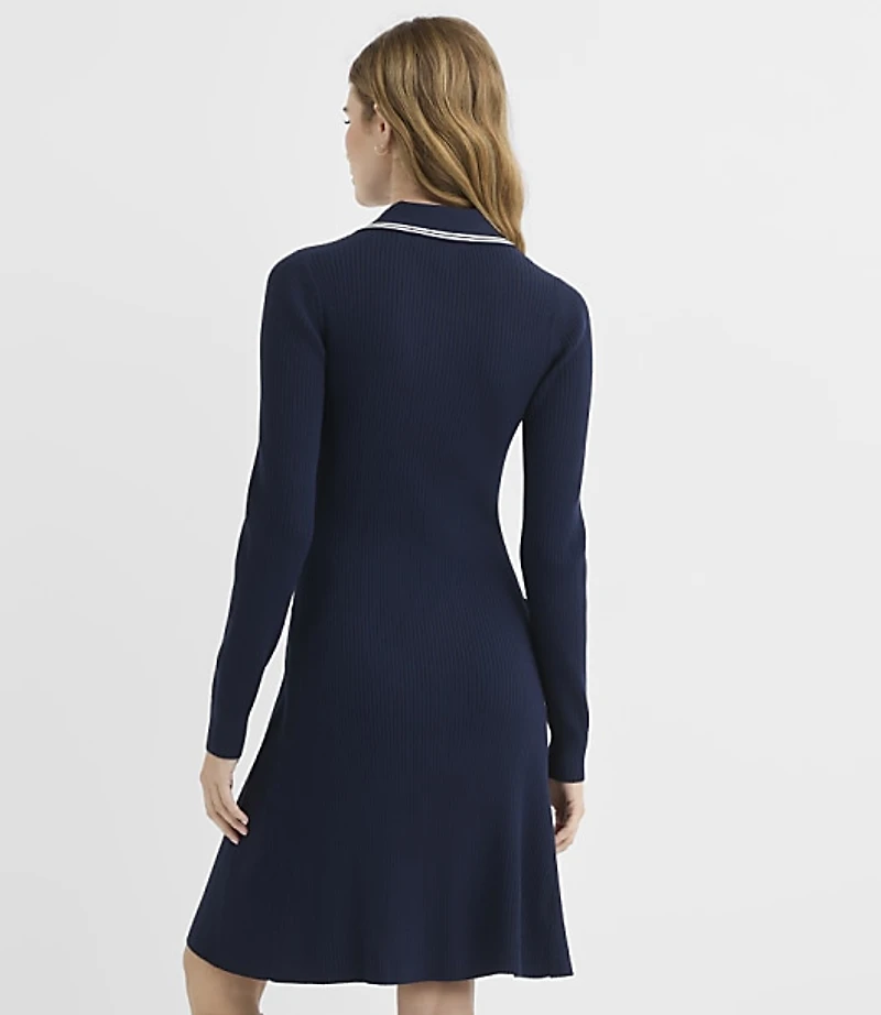Tipped Ribbed Henley Sweater Shirtdress