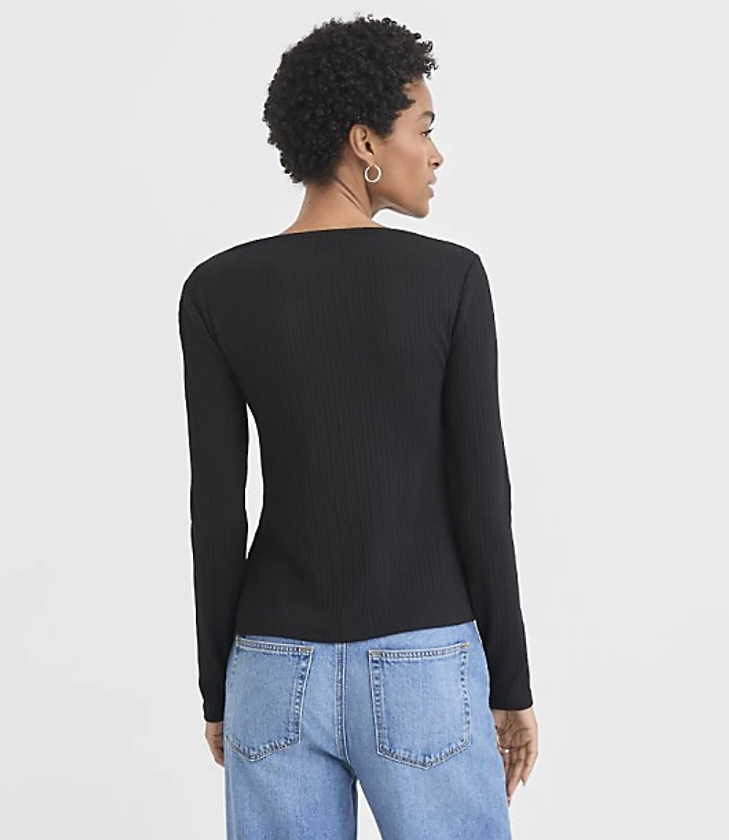 Side Tie Ribbed Boatneck Top