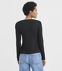 Side Tie Ribbed Boatneck Top