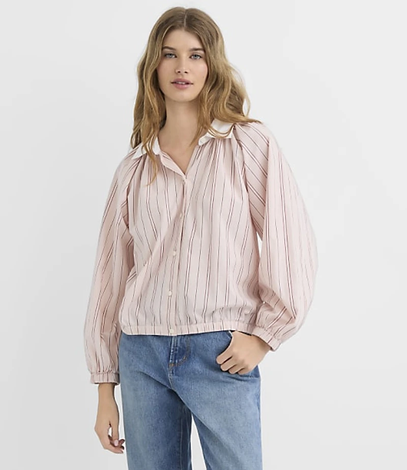 Striped Poplin Ruched Bubble Shirt