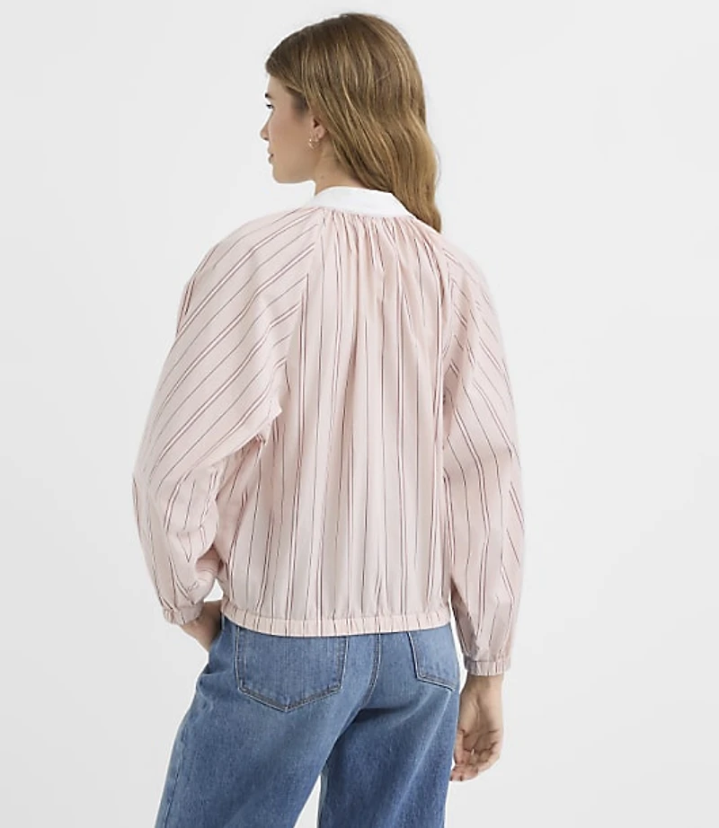 Striped Poplin Ruched Bubble Shirt