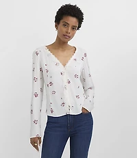 Floral Lace Trim V-Neck Blouse