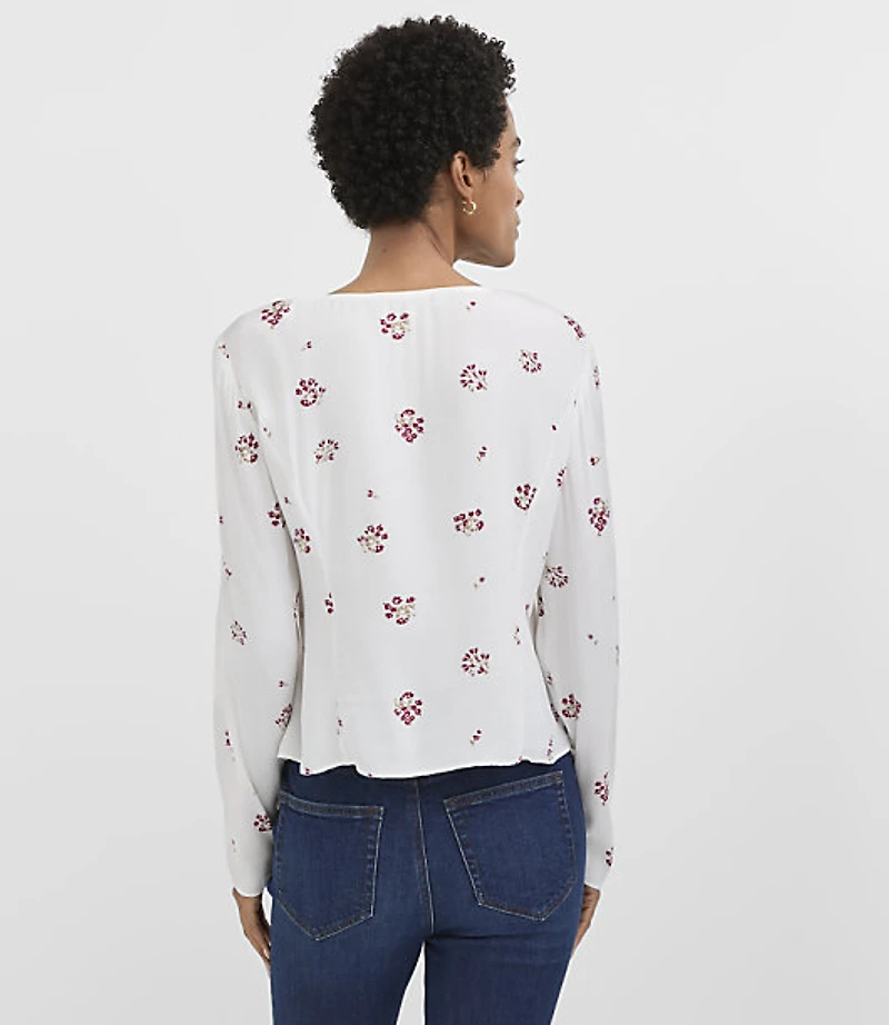 Floral Lace Trim V-Neck Blouse