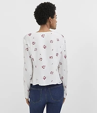 Floral Lace Trim V-Neck Blouse