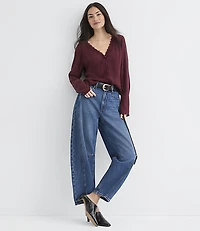 Lace Trim V-Neck Blouse