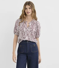 Paisley Pintucked Puff Sleeve Blouse