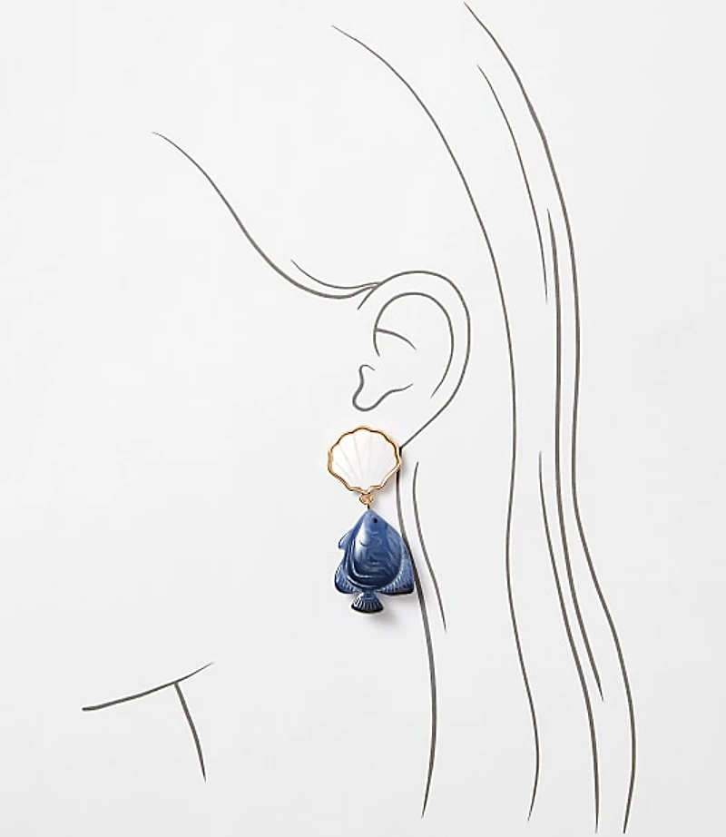 Mother Of Pearl Seashell & Fish Drop Earrings