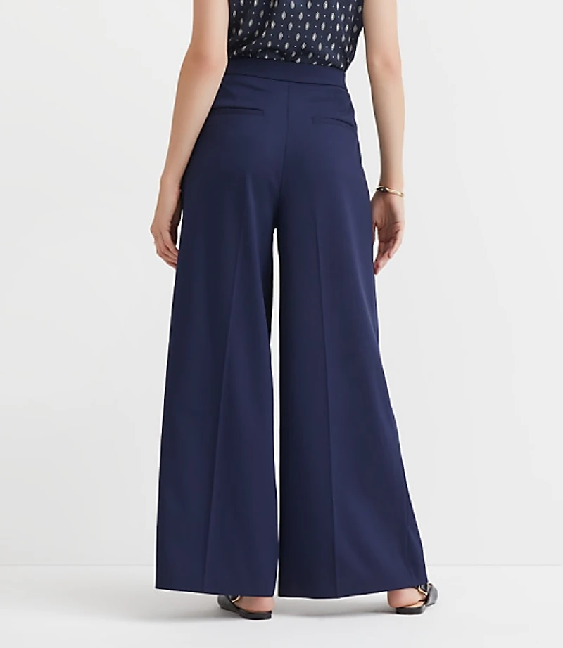 Pleated Ultra Wide Leg Pants Twill