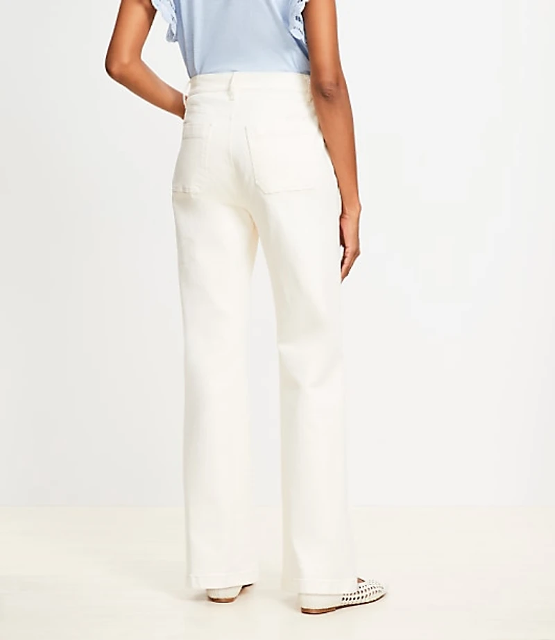 Petite High Rise Relaxed Flare Utility Jeans in Ivory