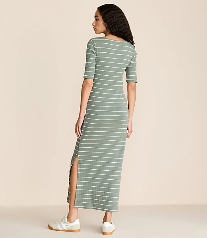 Lou & Grey Stripe Ribbed Maxi Elbow Sleeve Dress