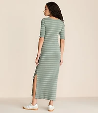 Lou & Grey Stripe Ribbed Maxi Elbow Sleeve Dress