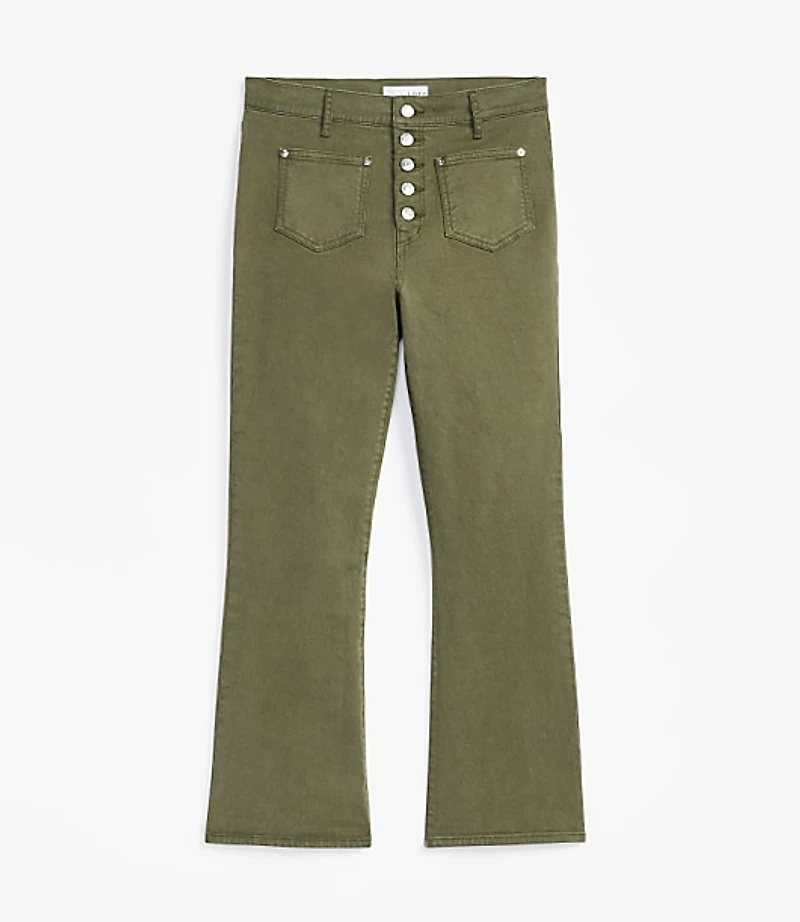 Patch Pocket High Rise Kick Crop Jeans Evening Olive
