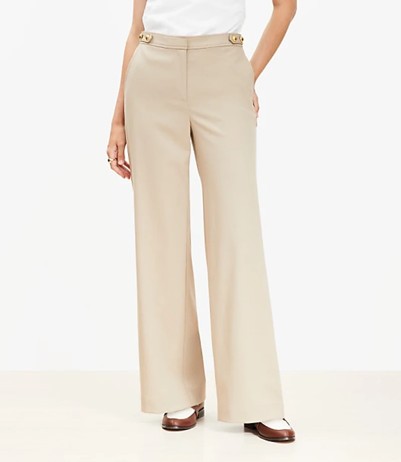Tab Waist Wide Leg Pants in Twill