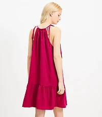 Eyelet Linen Blend Mini Halter Dress