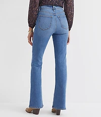 Pintucked High Rise Slim Flare Jeans Medium Stone Wash
