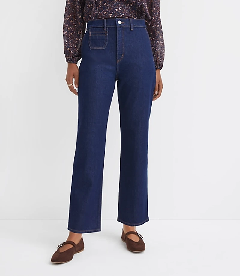 High Rise Straight Utility Jeans Classic Rinse Wash