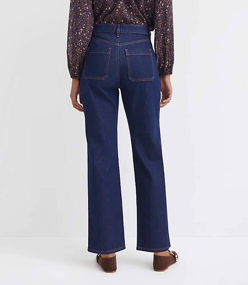High Rise Straight Utility Jeans Classic Rinse Wash