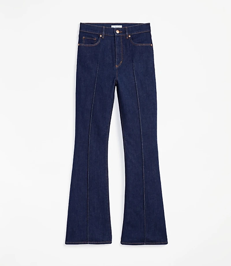 Pintucked High Rise Slim Flare Jeans Classic Rinse Wash