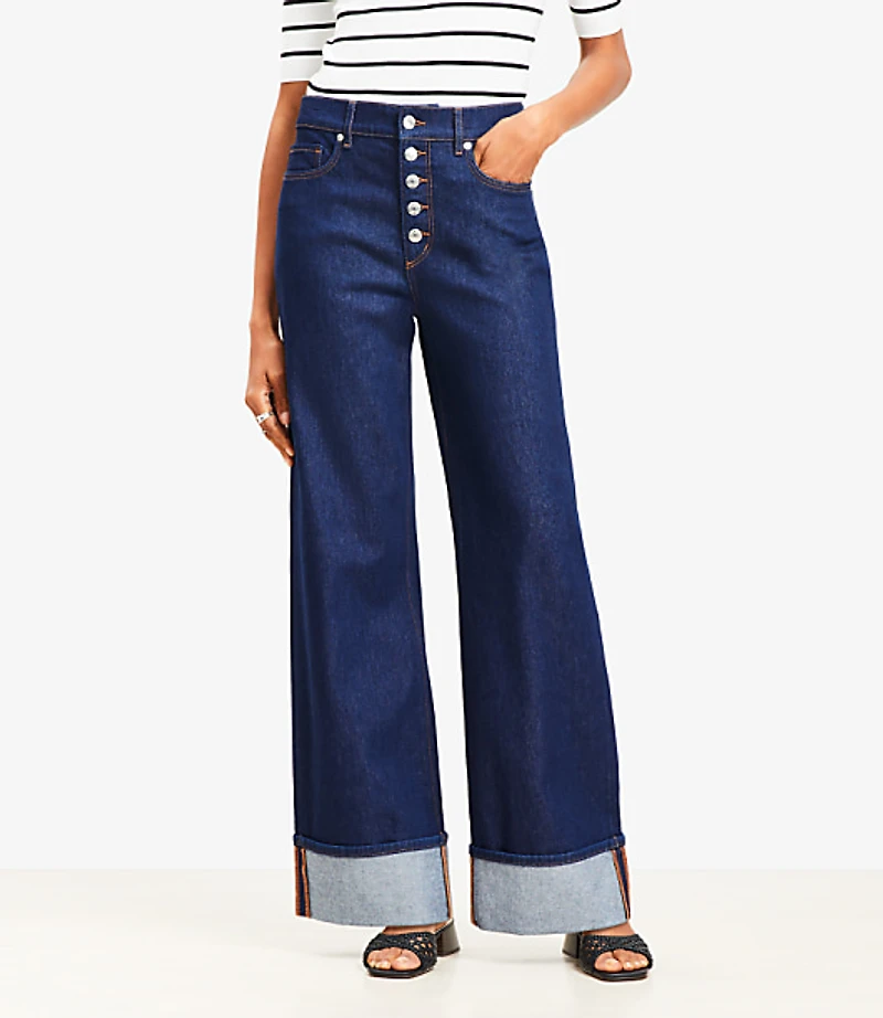 Tall Cuffed High Rise Wide Leg Jeans Rinse Wash