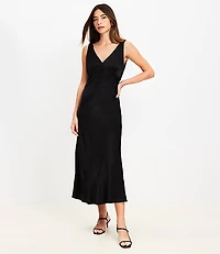 Satin Double V Bias Midi Dress