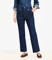 High Rise Straight Utility Jeans in Mid Indigo Wash