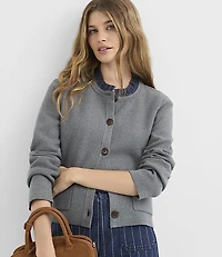Ruffle Collar Mixed Media Sweater Jacket