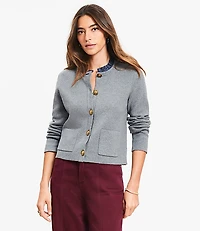Ruffle Collar Mixed Media Sweater Jacket