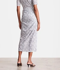 Petite LOFT Versa Snake Print Mesh Ruched Midi Skirt