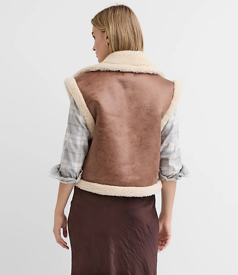 Crackled Faux Suede Sherpa Vest