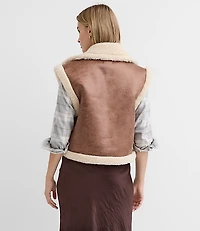 Crackled Faux Suede Sherpa Vest