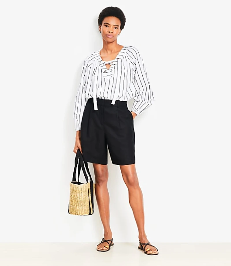 Petite Striped Lace Up Blouse