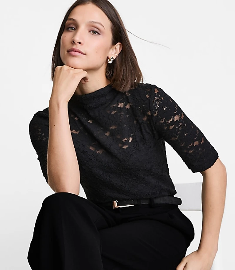 LOFT Versa Lace Elbow Sleeve Turtleneck Top