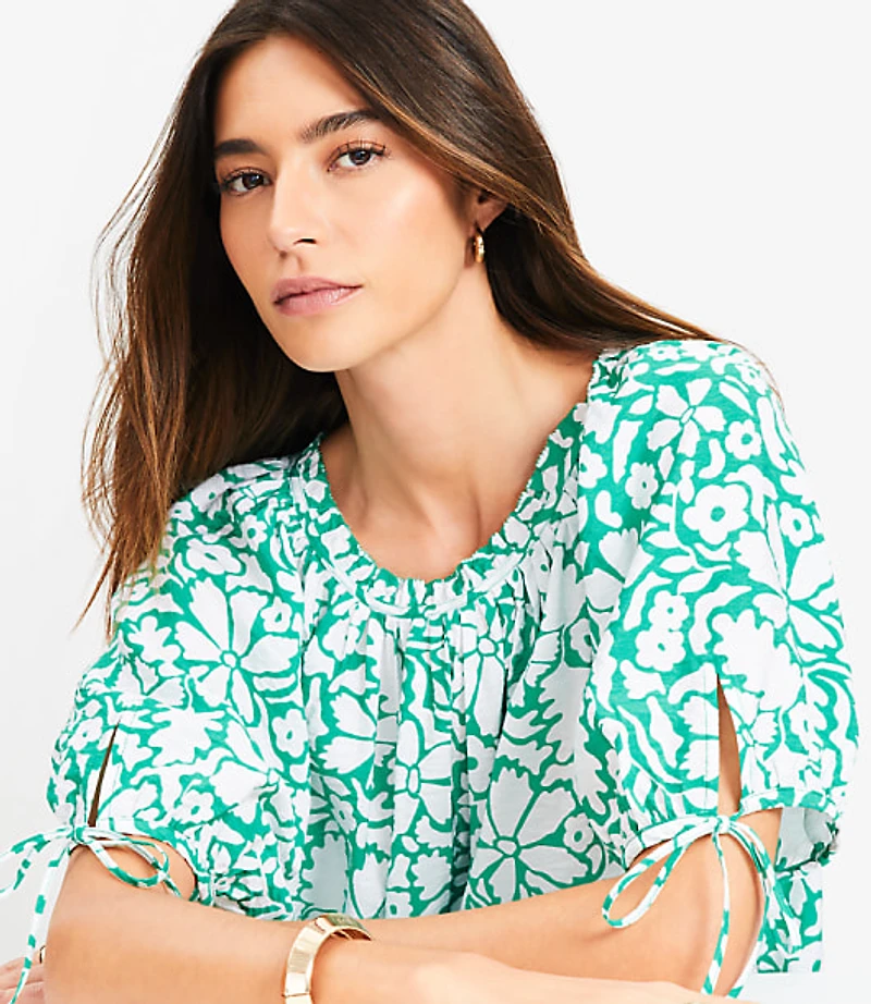 Petite Floral Tie Cuff Blouse