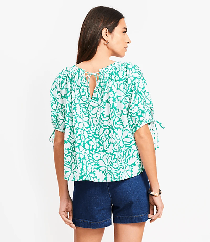 Petite Floral Tie Cuff Blouse