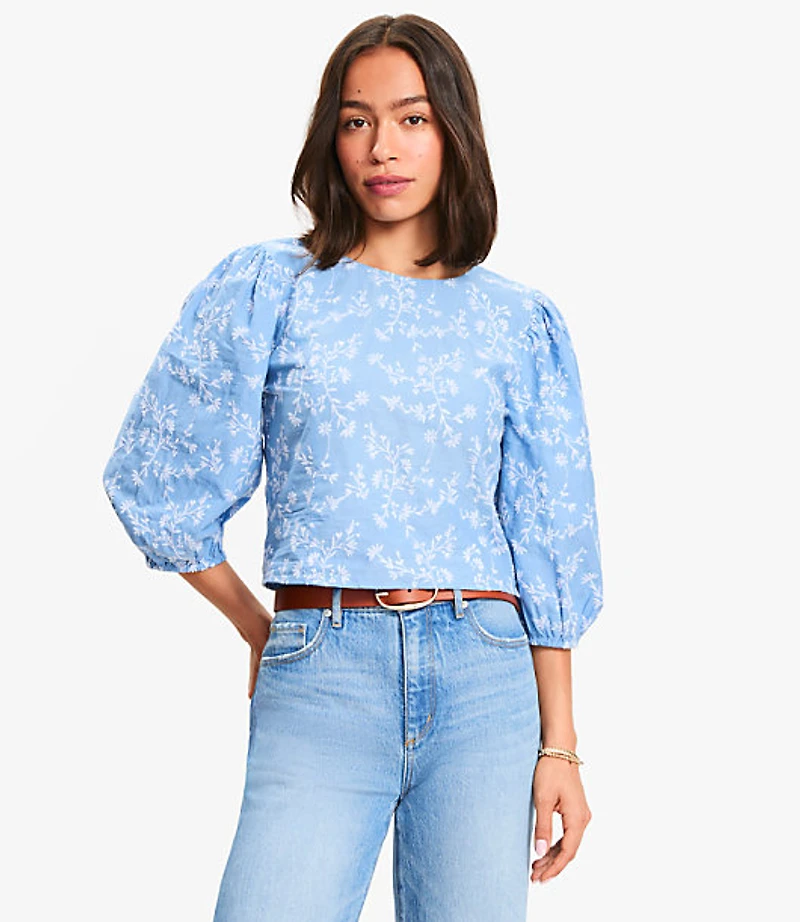 Floral Embroidered Elbow Sleeve Blouse