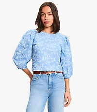 Floral Embroidered Elbow Sleeve Blouse
