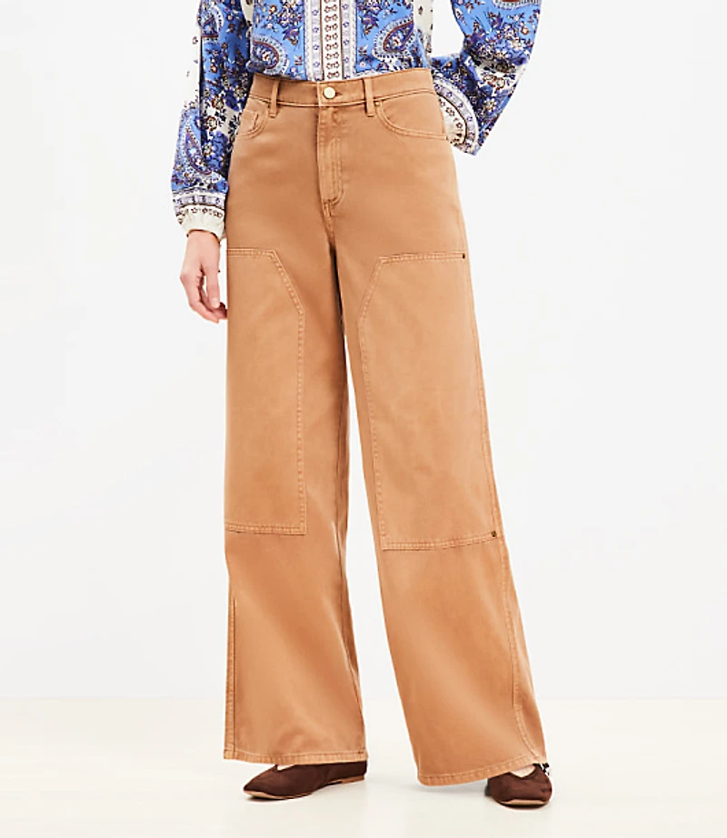 Petite Wide Leg Carpenter Pants in Twill