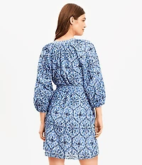 Floral Embroidered Split Neck Mini Shirtdress