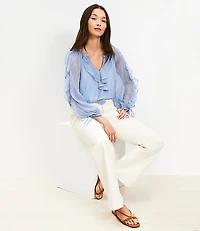 Petite Chiffon Ruffle Tie Cuff Blouse