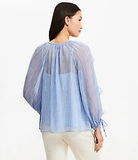 Petite Chiffon Ruffle Tie Cuff Blouse