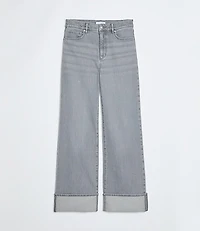 Cuffed High Rise Wide Leg Jeans Grey