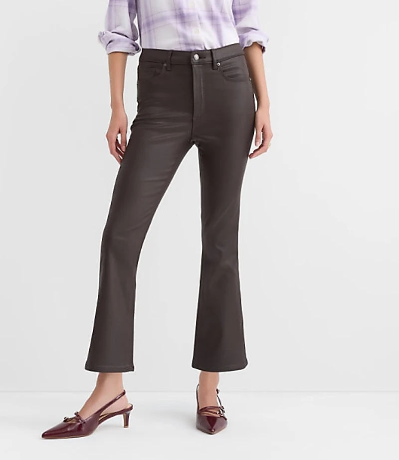 Petite Coated High Rise Kick Crop Jeans Brown