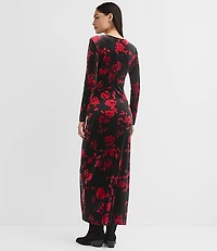 Velvet Ruched Midi Dress
