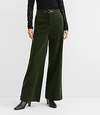 Petite Faux Leather Buckle Wide Leg Corduroy Pants